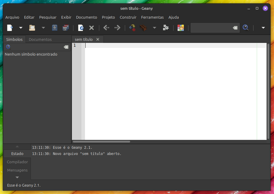 Tela inicial do Geany
