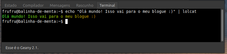 Terminal do Geany na janela de mensagens